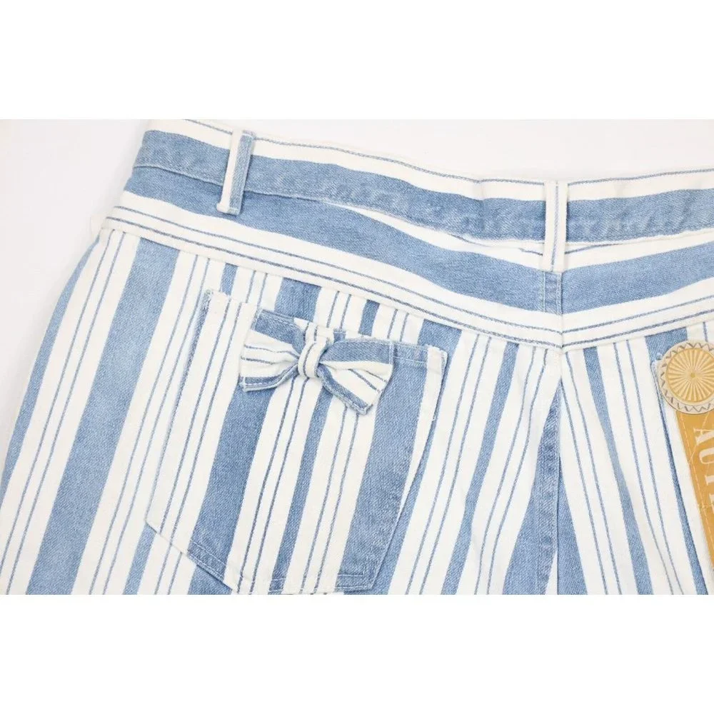 NOS Vintage 90s Streetwear Womens 26 Plus Striped Baggy Fit Denim Shorts Jorts
